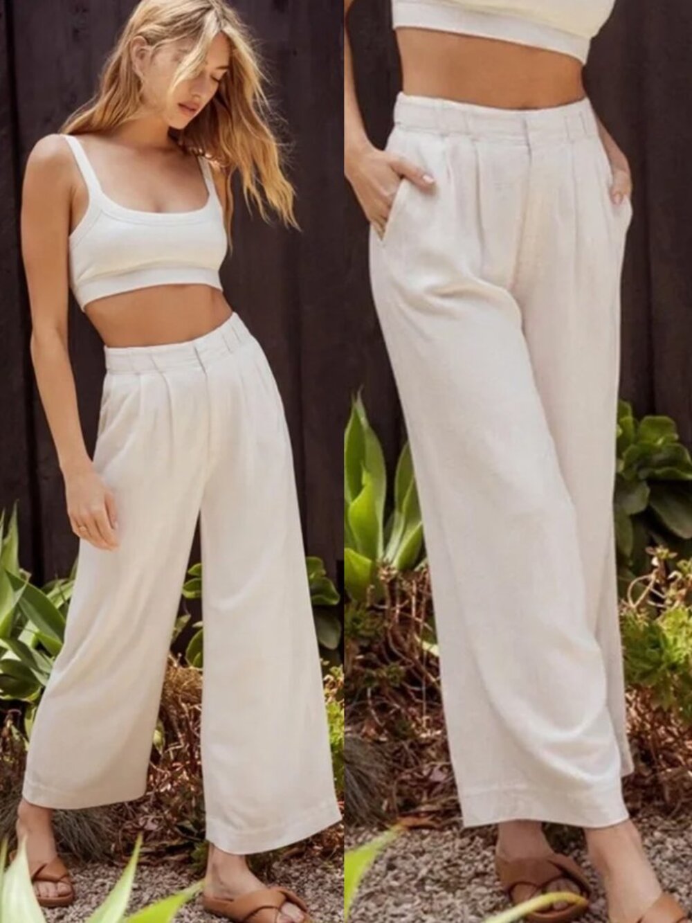 Z Supply Farah Pants Wide Leg Size XL Viscose Linen Blend Natural Ivory $128
